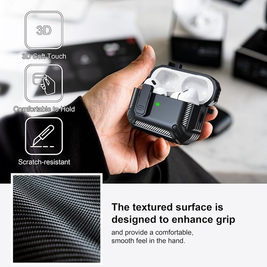 Compatible with AirPods Pro 2nd Generation Case, Military Hard Shell Protective Case with Lock Compatible with AirPod Pro 2 Charging Case (2023/2022/2019),Zwart