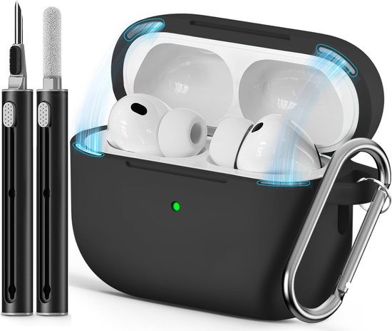 Compatible with AirPods Pro 3 Case - Magnetic Black | Silicone Protective Case Cover for Apple Air Pod Pro 3rd (2025), Magnetic Lid Lock Design, with Cleaning Kit