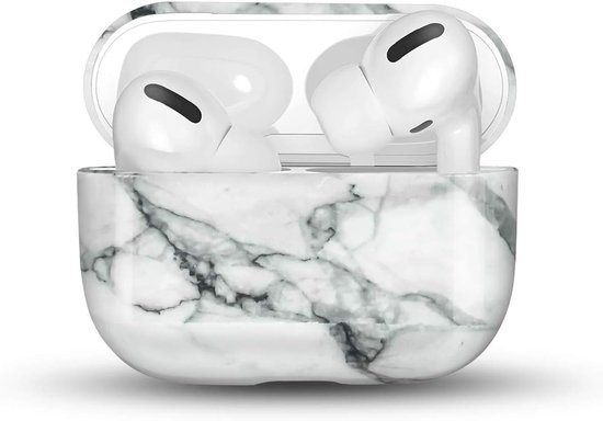 Compatible with AirPods Pro Case, Marble Airpods Case Cover PC Hard Stylish Case Portable Full Protective Shockproof Cover for AirPods Pro Earpods Charging Case Accessories – White