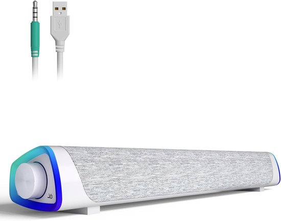 Computer Luidsprekers - PC Soundbar - Muziek Luisteren - Kleurrijke LED Verlichting - USB Aangedreven - Wit