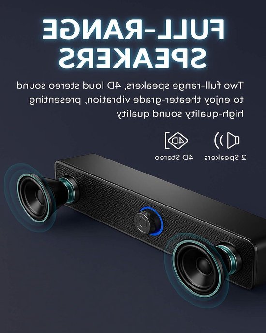 Computer Soundbar - PC Luidspreker - Muziek Luisteren - 15 Graden Kanteling - 6 Watt Vermogen - Zwart