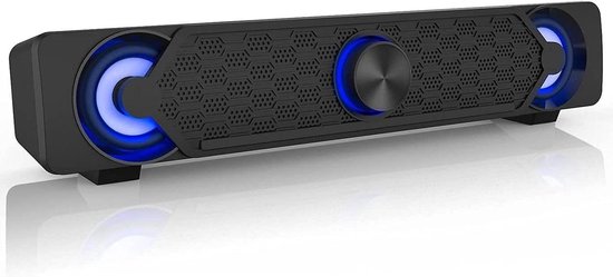 Computer Soundbar - PC Luidspreker - Muziek Luisteren - Coole LED Verlichting - Dubbele 5W Drivers - Zwart
