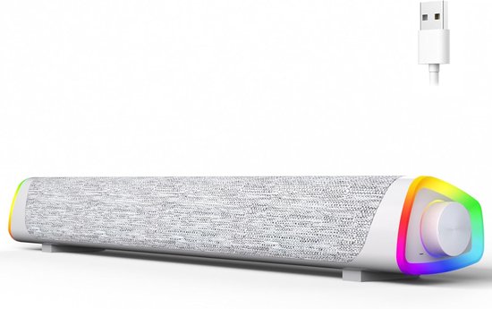 Computerluidsprekers, Bedrade USB-aangedreven Bluetooth V5.3 PC Sound Bar, Kleurrijke LED-verlichting met schakelknop, Computer SoundBar voor Desktop van Merkloos