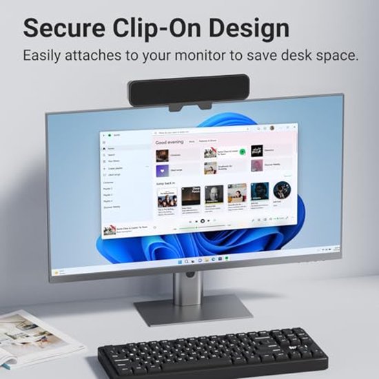 Computerluidsprekers - Soundbar PC - Muziek Luisteren - Verbeterde monitorclip - 20 cm breed - Zwart