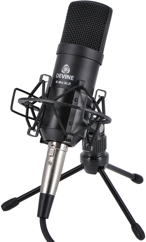 Condensatormicrofoon - incl. shockmount, kabel, statief - Met gratis lessen - Zwart - Devine M-Mic XLR BK