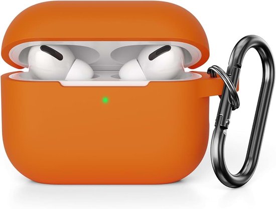Cover Compatibel met Airpods Pro 2, zachte siliconen skin case cover schokabsorberende beschermhoes voor Airpods Pro 2e generatie (2022) met karabijnhaak, LED vooraan, oranje
