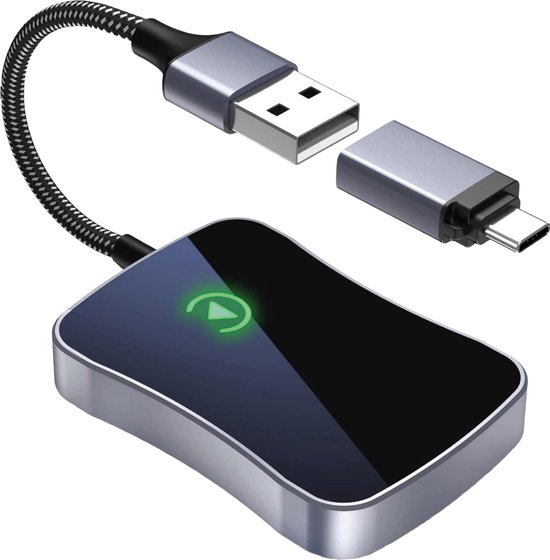 CoverMore Play Bluetooth Adapter geschikt voor Apple CarPlay - Draadloze Dongle Auto - Ontvanger Car Play - USB-A en USB-C - Nederlandse Interface - Geschikt Voor iPhone 15/14/13/12/11/X van CoverMore