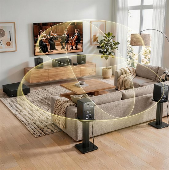 COVREO Home cinema-set 5.1 zwart, draadloos met Dolby Atmos en WiSA