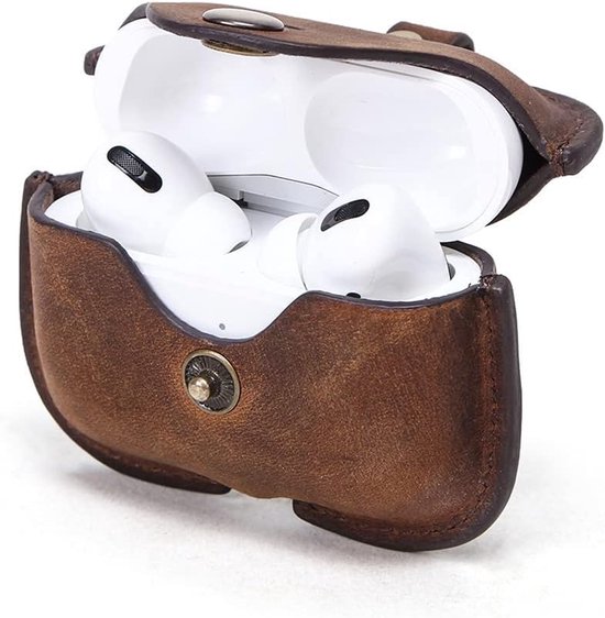 Crazy Horse Koeienhuid Lederen Draagbare Reiskoffer voor Air pods Pro, Hoofdtelefoon Gevallen Opladen Case