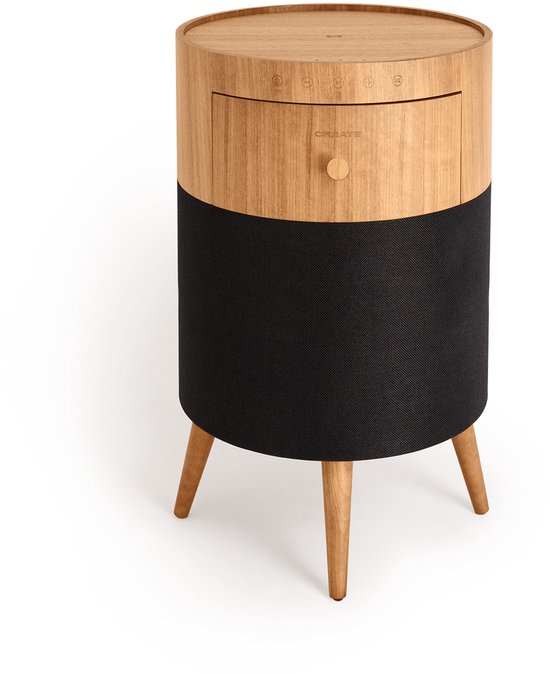 CREAYE - Luidsprekertafel met subwoofer, bluetooth, draadloos opladen en opberglade - SPEAKER TABLE BASS van Merkloos