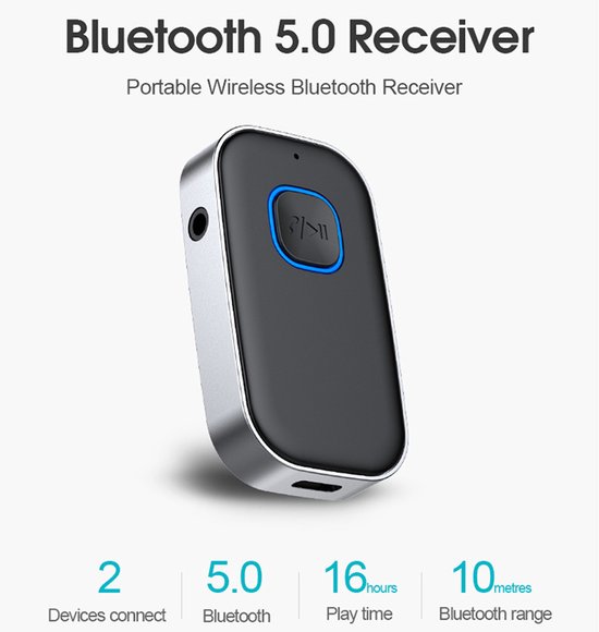 Crrynuo Bluetooth Adapter - Draadloos Receiver - BT 5.0 - 3.5mm AUX - Bluetooth Receiver - Bluetooth Audio Receiver - Bluetooth Receiver Auto van Crrynuo