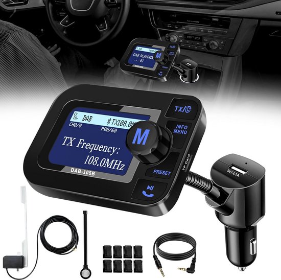 DAB+ Radio Adapter voor Auto met Bluetooth en LCD Display - Plug & Play DAB Ontvanger van Merkloos