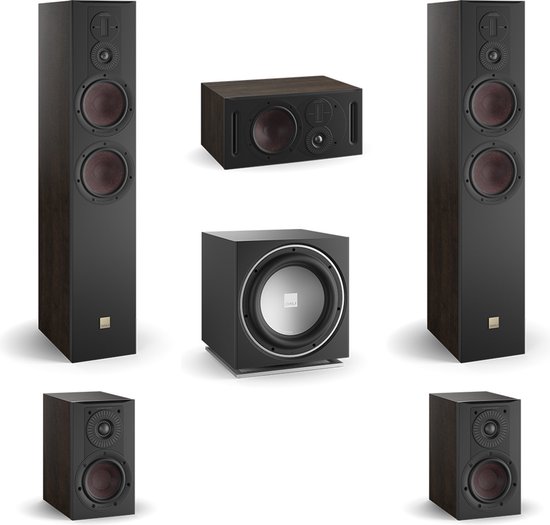 DALI Opticon 6 MK2 - Opticon 1 MK2 - Opticon Vokal MK2 - Dali Sub E12-F (Zwart) - 5.1 Surround bundel - Tabacco Oak van Dali