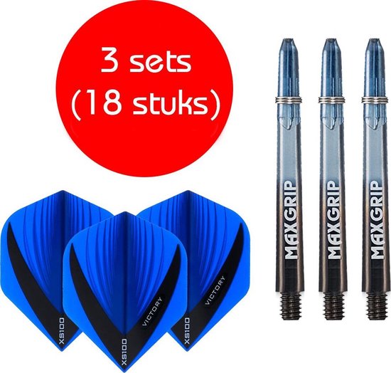 Darts Set - Maxgrip - 3 sets - dart shafts - zwart-blauw - medium - en 3 sets - Vista - dart flights van Nodor