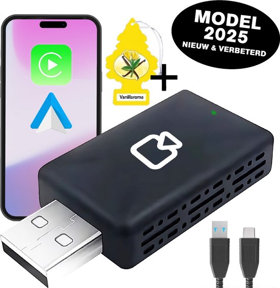 DashLink Carplay dongle - Android auto & Apple - Draadloos - Wireless - Adapter - Incl. Auto luchtverfrisser van DashLink.