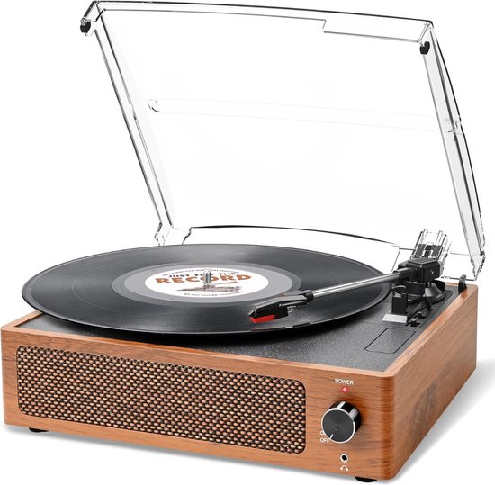 DD® Platenspeler met Speakers - Ingebouwde Speakers - Retro - 37x34x16cm - Retro Geel van Merkloos
