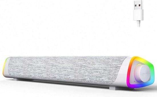 DD Soundbar Pc - Bekabelde en Draadloze Pc -Luidspreker - USB Mini Soundbar - 41x11x8cm - Wit van DD