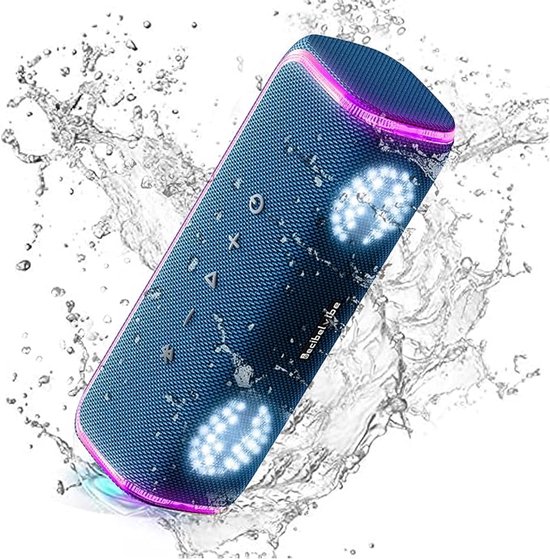 Decibelvibe - Draagbare en waterdichte bluetooth-luidspreker met licht, IPX7, 30 W, diepe bassen, Bluetooth 5.3, 25 uur batterijduur, led, stereo-koppeling voor thuis, feestjes, buiten. (blauw) Merk: Decibelvibe