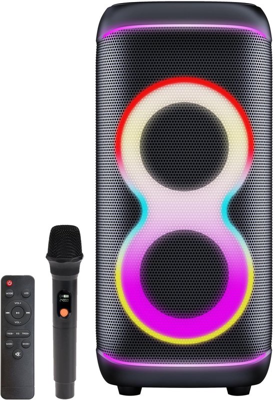 Denver Bluetooth Speaker Party box - Discolichten - Partyspeaker incl. draadloze microfoon & afstandsbediening - Luidspreker - BPS370 van Merkloos
