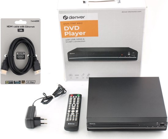 Denver - DVD Speler met HDMI aansluiting - HDMI Kabel meegeleverd - FULL HD - CD Speler - Coax / Scart / USB - Zwart