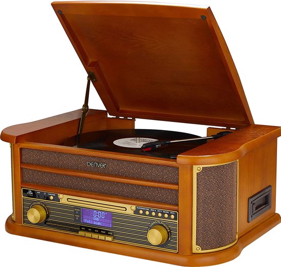 Denver Retro Platenspeler - Ingebouwde Speakers en Versterker - DAB Radio - Radio CD Speler - MRD51 - Hout