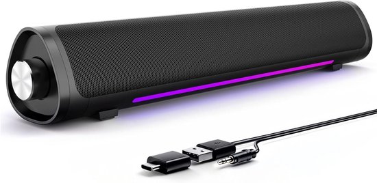 Desktop Luidsprekers - PC Soundbar - Muziek Luisteren - Vloeiende Kleurverlichting - USB Aangedreven - Zwart