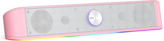 Desktop Soundbar - Computer Luidspreker - Muziek Luisteren - Dynamische RGB Verlichting - Compact Formaat - Roze