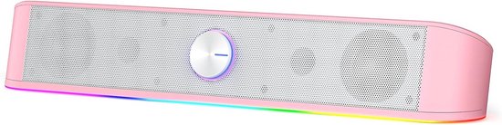 Desktop Soundbar - PC Luidspreker - Muziek Streamen - Dynamische RGB Verlichting - Compact Formaat - Roze