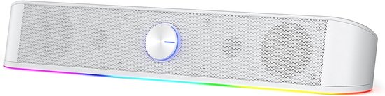 Desktop Soundbar - PC speaker - Muziek en Gaming - Dynamische RGB-verlichting - 40 cm lang - Wit