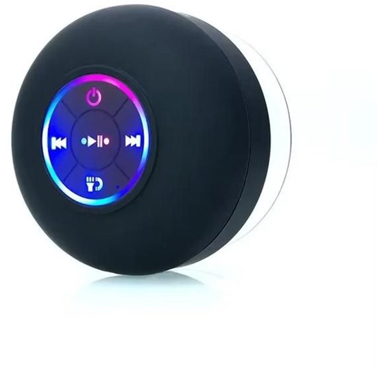 Deze zwarte mini Bluetooth-luidspreker is IPX4 waterbestendig, heeft een krachtige bas, een ingebouwde handsfree microfoon en een draagbaar ontwerp, waardoor hij geschikt is Geschikt voor gebruik op het strand, in de auto