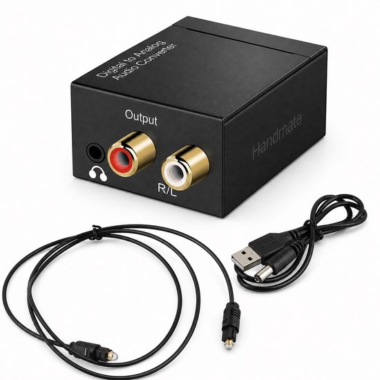 Digitaal naar Analoog Audio Converter (DAC) - Digital to Analogue Omzetter - 192 kHz - Optisch (Toslink)/Coaxiaal naar RCA R/L en 3,5 mm Jack - Inclusief Optische Kabel en USB Voedingskabel - Zwart