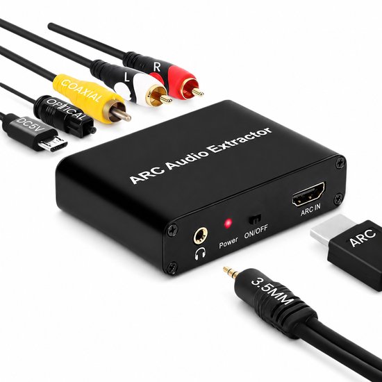 Digitaal naar Analoog Audioconverter - ARC Audio Retour - HDMI naar Optisch/Coax/RCA - 192kHz - Zwart