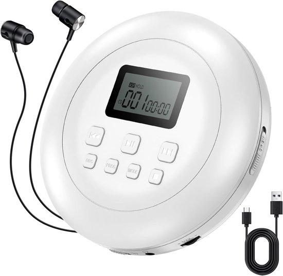Discman - Draagbare cd-speler - Persoonlijke cd-speler - Wit - 22 cm x 18 cm x 5 cm