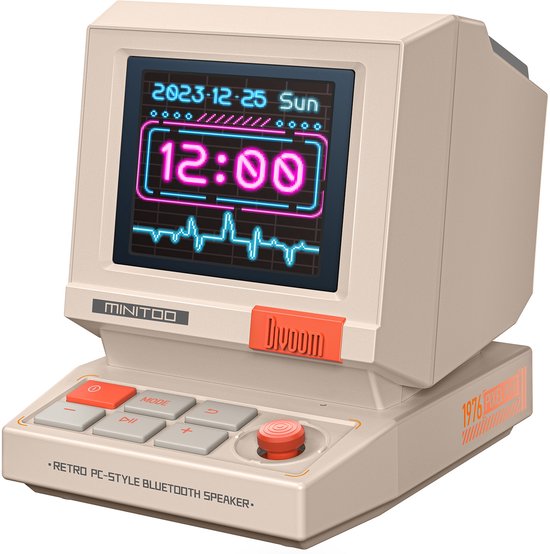 Divoom MiniToo Retro Bluetooth Speaker met 1,77 inch Pixelscherm – Wekker, Witte Ruis en Pixel Art