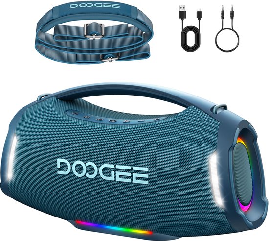 DOOGEE Wild Boom Pro - Bluetooth Speaker - Draadloze Bluetooth Speaker met Afneembare Draagriem - Waterdicht - Blauw