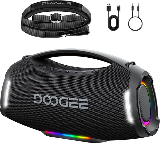 DOOGEE Wild Boom Pro - Bluetooth Speaker - Draadloze Bluetooth Speaker met Afneembare Draagriem - Waterdicht - Zwart