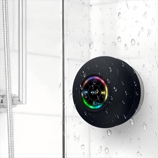 Douche-luidspreker - Waterdichte LED Bluetooth Douche Luidspreker met Zuignap - USB Oplaadbaar - voor badkamer, party, reizen, thuis, buiten - Swart