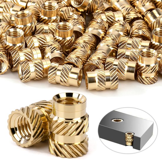 Draadinzetstukken, 50 stuks M3 x 6 x 6 mm, smeltschroefdraad, inpersmoeren, messing, inpersmoeren voor kunststof onderdelen en 3D-printaccessoires