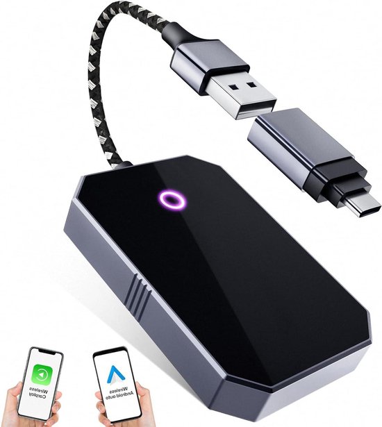 Draadloze Adapter 2024 - 2-in-1 Carplay en Android Auto Wireless Adapter - Ondersteunt Online Update - Plug & Play - Bekabeld of Draadloos - Carplay of Android Auto Carplay Dongle van Carstream