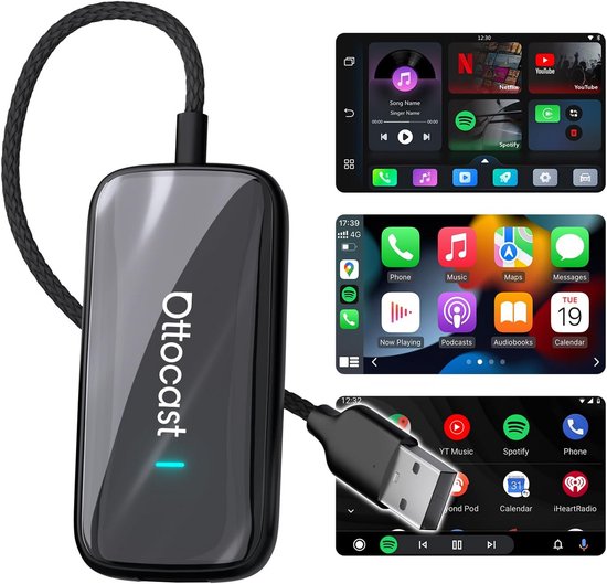 Draadloze Auto Adapter - CarPlay Android Auto - Entertainment in de Auto - 3-in-1 AI Box - Compact Formaat van Merkloos