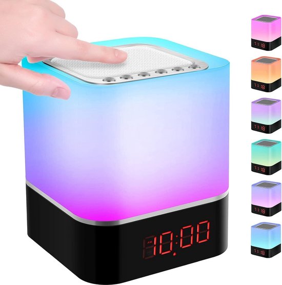 Draadloze Bluetooth Speaker met Wekker, LED Nachtlamp en MP3 Speler