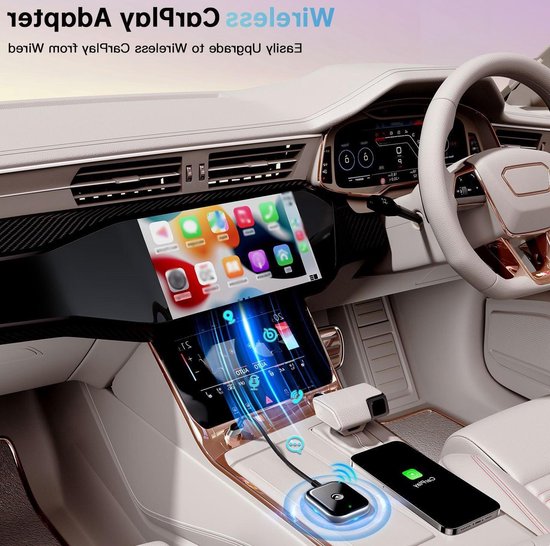 Draadloze CarPlay Adapter - Auto Connectie - Slim Rijden - Bekabeld naar Draadloos - 10x10x10mm - Wit