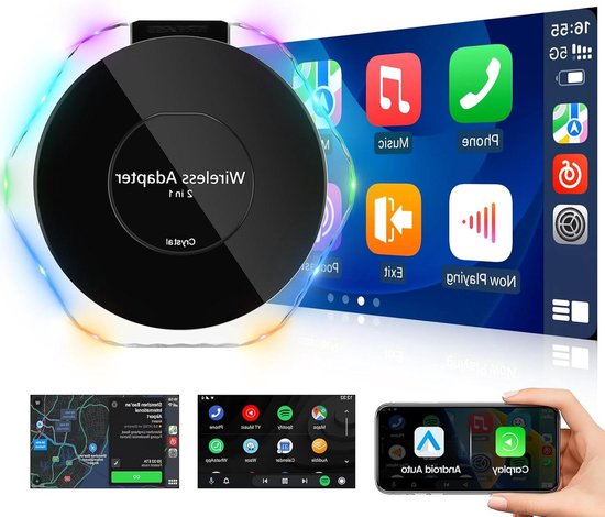Draadloze Carplay-adapter en Android Auto Wireless Adapter 2 in 1 - Plug & Play Dongle voor bekabelde CarPlay OEM of Android Auto Wireless Conversie - compatible met iOS 10+ en Android 11+ van Merkloos