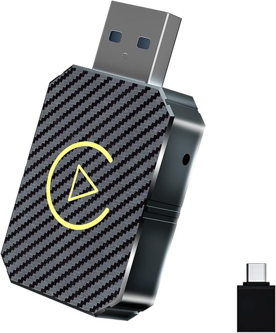Draadloze CarPlay-adapter voor Apple iPhone, 2-in-1-functie geschikt voor Apple CarPlay en Android Auto, compacte mini-autoboxdongle, plug-and-play, eenvoudig te bedienen (kleur koolstofvezel) van Merkloos