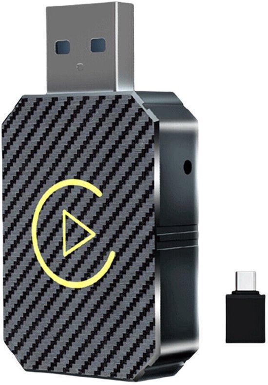 Draadloze CarPlay-adapter voor iPhone Apple Draadloze CarPlay-dongle Plug & Play, geen vertraging bij het converteren van bekabelde naar draadloze CarPlay-adapter vanaf iOS10+, verlengkabel USB en USB-C/Type-C, compatibel met auto's vanaf 2017 van Merkloos