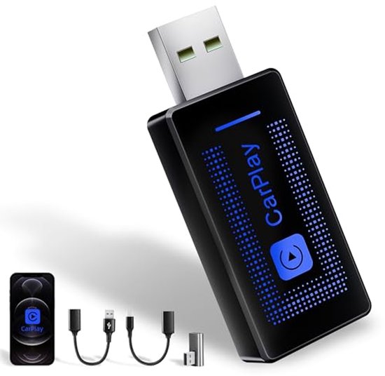 Draadloze CarPlay-adapter voor telefoon - Plug & Play USB-converter, automatisch opnieuw verbinden, compatibel met auto's van 2016 en later en iOS 10+ van Merkloos