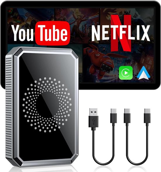 Draadloze CarPlay AI-Box Adapter voor Auto Streaming Netflix YouTube TikTok op Autoscherm Compatibel met OEM Bedrade CarPlay Auto’s en Touchscreen (2016–2020) van Merkloos