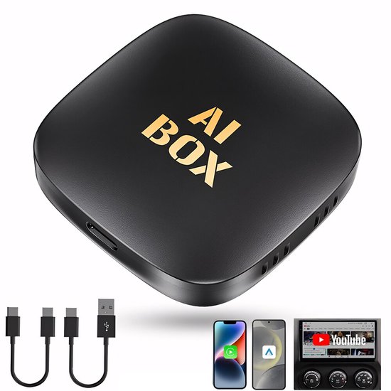 Draadloze CarPlay AI‑box voor auto - Android 13,2GB/16GB & Bluetooth5.0– AI‑box CarPlay met Netflix en YouTube –5GHz WiFi Plug and Play voor auto’s met fabrieksbedrade CarPlay