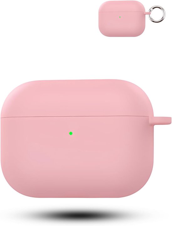 draadloze hoofdtelefoon voor AirPods/AirPods Pro, zachte siliconen beschermhoes, huidvriendelijk etui met karabijnhaak, volledige bescherming, roze