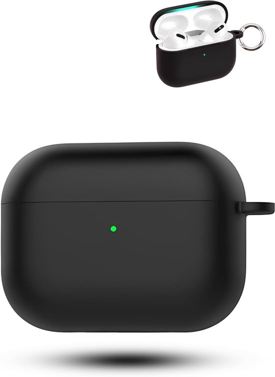 draadloze hoofdtelefoon voor AirPods/AirPods Pro, zachte siliconen beschermhoes, huidvriendelijk etui met karabijnhaak, volledige bescherming, zwart